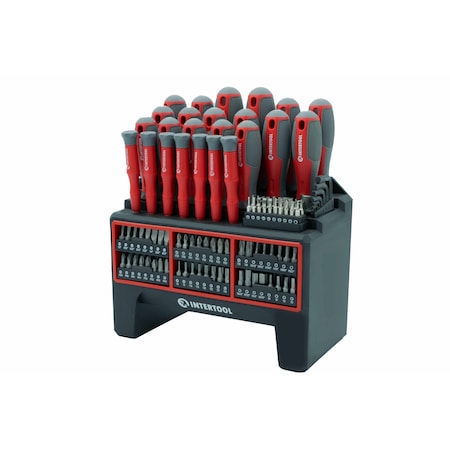 Intertool 114 pcs Screwdriver Set, Standing Organizer Rack VT08-3372